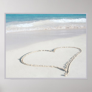 Poster coeur 20x16 sur l'art de mur de plage
