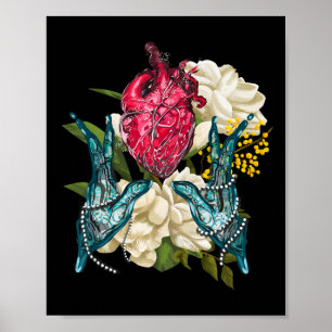Poster Cœur Anatomique Et Fleurs Docteur Valentin 