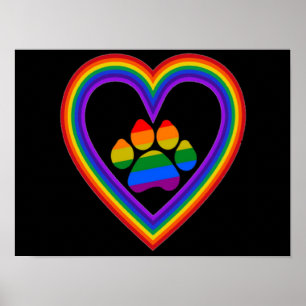 Poster Coeur arc-en-ciel avec Paw