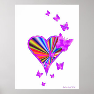 Poster Coeur arc-en-ciel et papillon