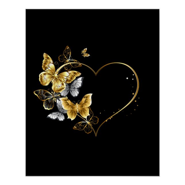 Poster Coeur aux papillons d'or (Devant)
