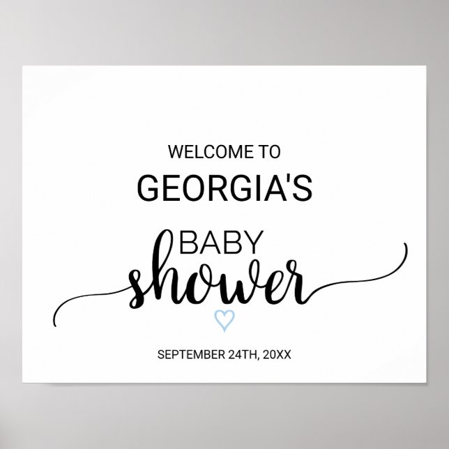 Poster Coeur bleu | Bienvenue du Baby shower de calligrap (Devant)