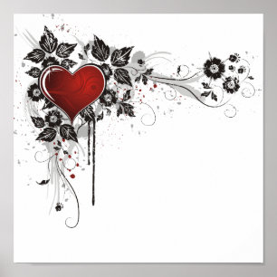 Poster Coeur brillant, Feuilles & Fleurs - Original