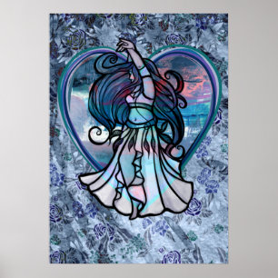 Poster Coeur d'amour turquoise et violet danseuse du vent