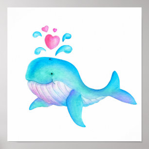 Poster Coeur de baleine blanche mignonne poussent les enf