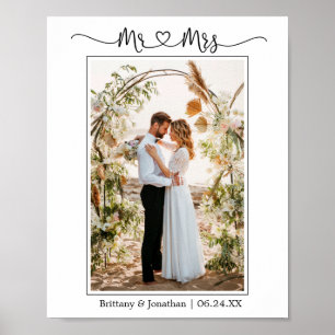 Poster Cœur de calligraphie M. et Mme Photo de mariage