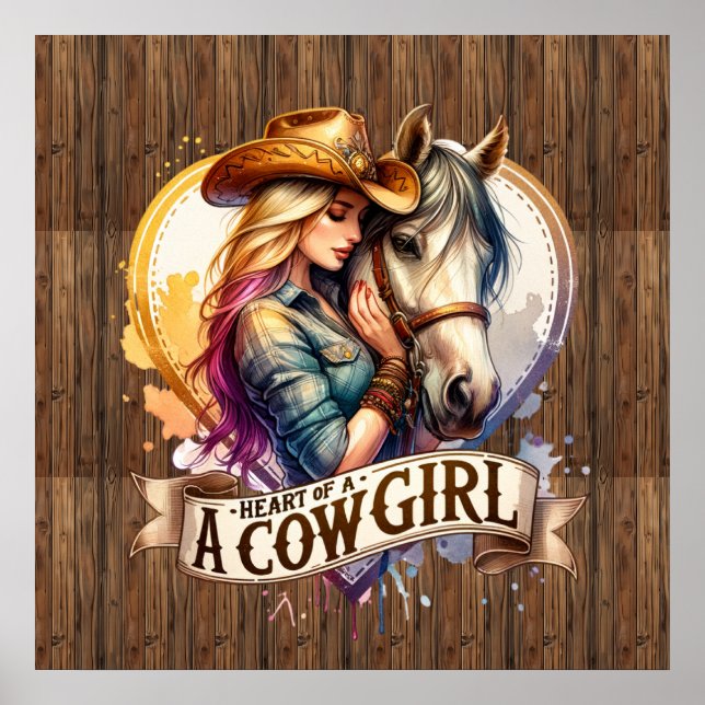 Poster Coeur de cowgirl occidentale mignonne (Devant)
