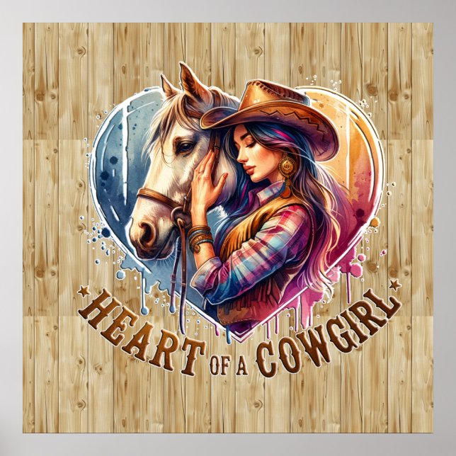 Poster Coeur de cowgirl occidentale mignonne (Devant)