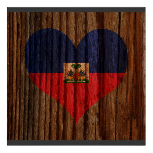 Poster Coeur de drapeau du Haïti sur le thème en bois