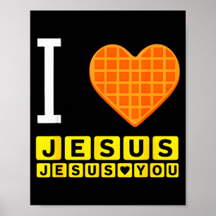 Poster Cœur de gaufre J'aime Jésus Drôle de petit déjeune
