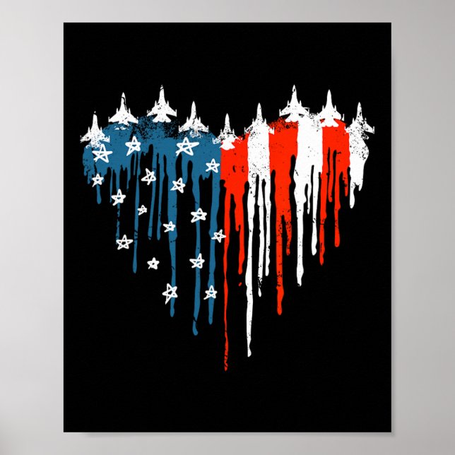 Poster Coeur de l'avion Rouge Blanc Bleu Drapeau Américai (Devant)