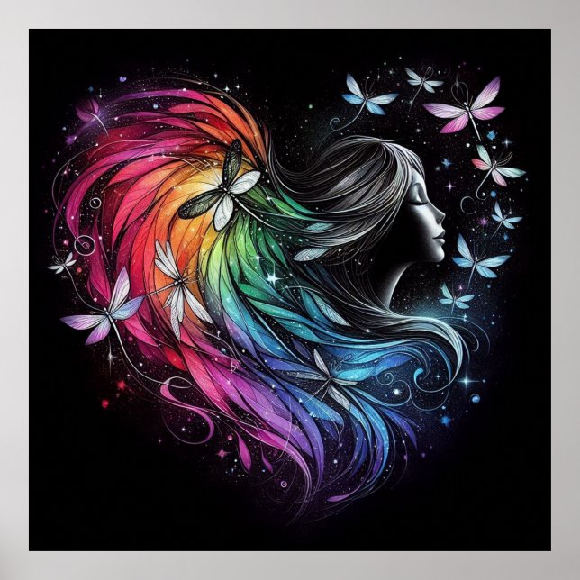 Poster Coeur de libellule arc-en-ciel (Devant)