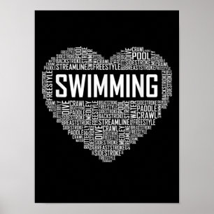Poster Coeur de natation Entraîneur nageur Cadeau nageur