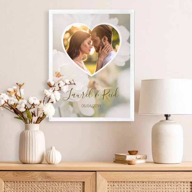 Poster Cœur de Rose Blanche de Rêve Photo de Mariage Nouv (Please note: This image is a digital mockup. The product may not be in scale.)