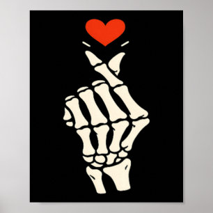 Poster Cœur de squelette main Halloween Saint-Valentin fi