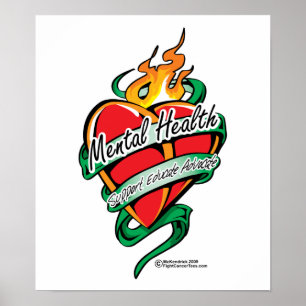 Poster Coeur de tatouage de santé mentale