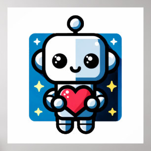 Poster Coeur de tenue de robot mignon - Amour adorable et