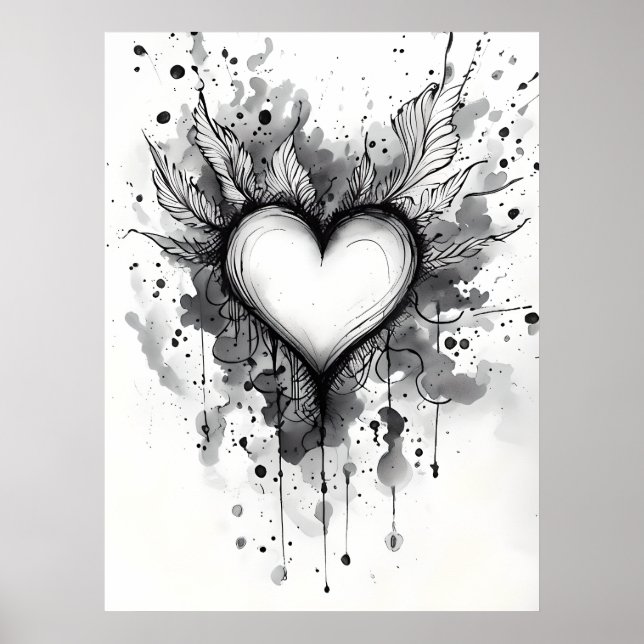 Poster Coeur d'encre - Grunge Wall Art Abstrait (Devant)