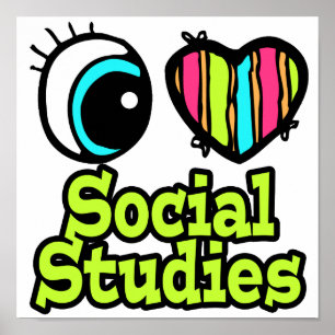 Poster Coeur des yeux lumineux J'aime les études sociales