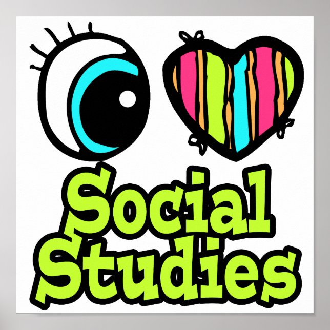 Poster Coeur des yeux lumineux J'aime les études sociales (Devant)