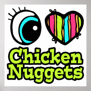 Poster Coeur des yeux lumineux J'aime les nuggets de poul