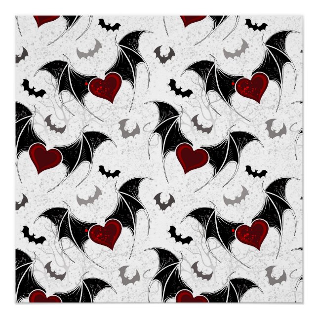 Poster Coeur d'Halloween avec ailes de chauve-souris noir (Devant)