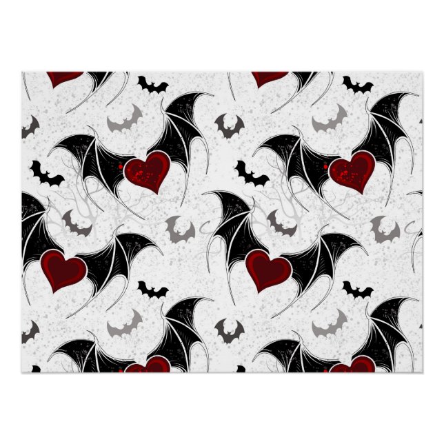 Poster Coeur d'Halloween avec ailes de chauve-souris noir (Devant)