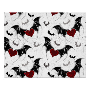 Poster Coeur d'Halloween avec ailes de chauve-souris noir