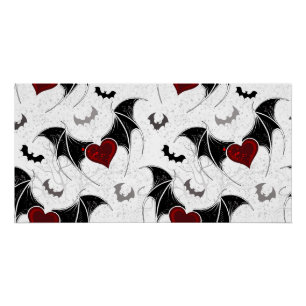 Poster Coeur d'Halloween avec ailes de chauve-souris noir