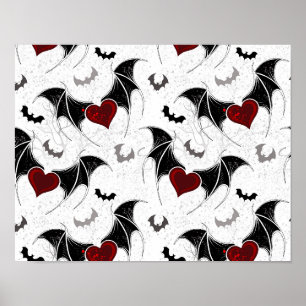 Poster Coeur d'Halloween avec ailes de chauve-souris noir
