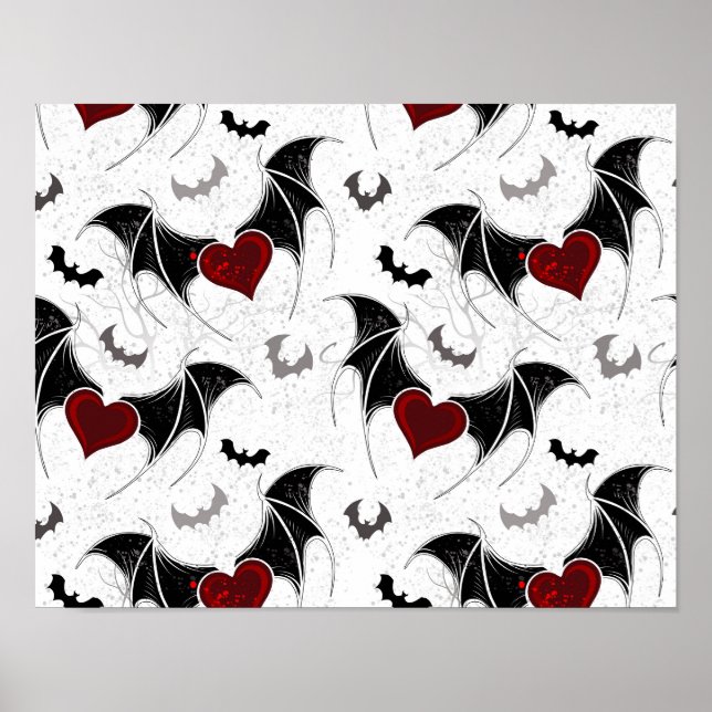 Poster Coeur d'Halloween avec ailes de chauve-souris noir (Devant)