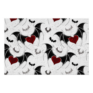 Poster Coeur d'Halloween avec ailes de chauve-souris noir