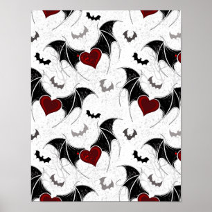 Poster Coeur d'Halloween avec ailes de chauve-souris noir