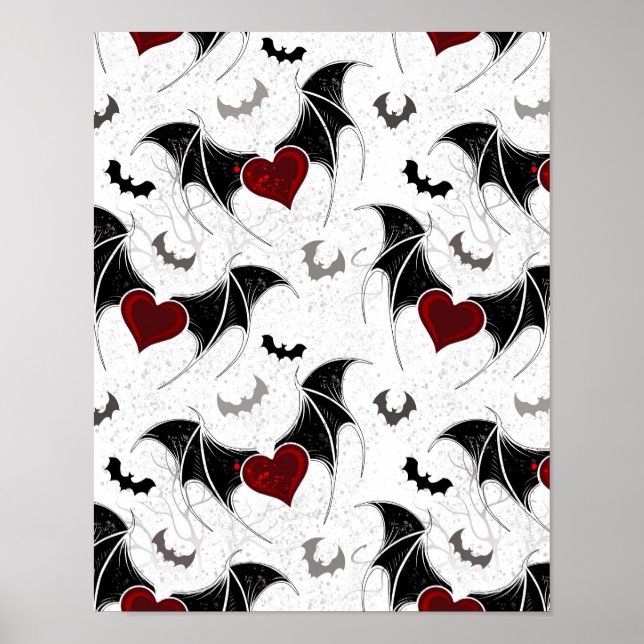 Poster Coeur d'Halloween avec ailes de chauve-souris noir (Devant)