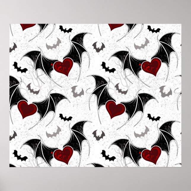 Poster Coeur d'Halloween avec ailes de chauve-souris noir (Devant)