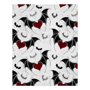 Poster Cœur d'Halloween avec ailes de chauve-souris noire
