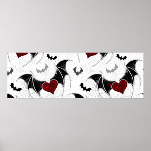 Poster Cœur d'Halloween avec ailes de chauve-souris noire