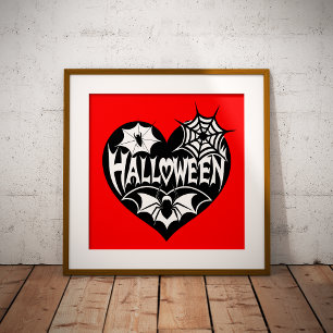 Poster Cœur d'Halloween, forme de cœur noir, toile d'arai