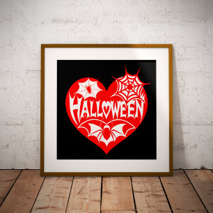 Poster Cœur d'Halloween, Forme de cœur rouge, Toile d'ara