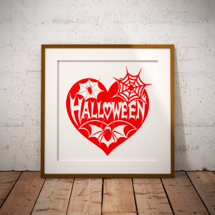 Poster Cœur d'Halloween, Forme de cœur rouge, Toile d'ara