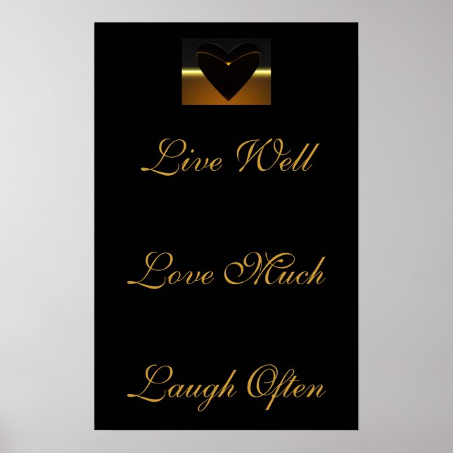 Poster coeur dire : vivre bien, aimer beaucoup, rire souv (Devant)
