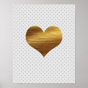 Poster Coeur d'or avec Pois noir et blanc Imprimer