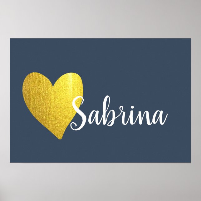 Poster Coeur d'or et marine Cursive personnalisée (Devant)