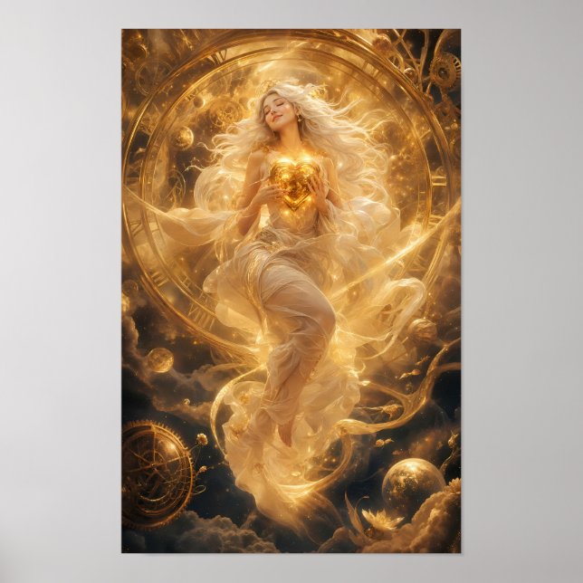 Poster Cœur Doré de l'Affiche de Fantaisie Cosmique (Devant)