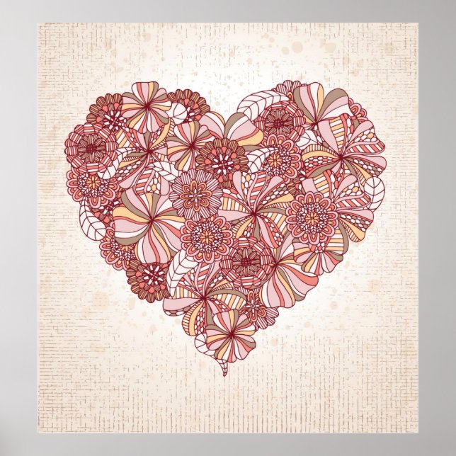 Poster Coeur en fleurs dessinées à la main (Devant)