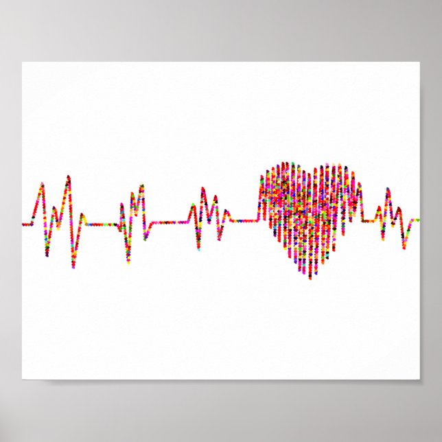 Poster Coeur et EKG ; coloré (Devant)