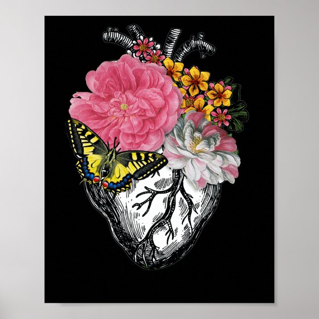 Poster Coeur Et Fleurs Anatomiques Montrent Votre Amour (Devant)