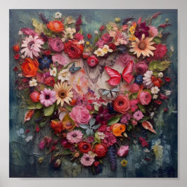 Poster Coeur fait de fleurs et de papillons