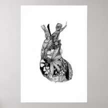 Coeur floral noir et blanc