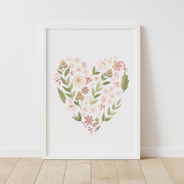 Poster Coeur floral rose Neutre Fille Décor (Créateur téléchargé)